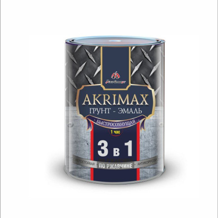 Грунт эмаль по ржавчине 3в1 зеленая 0,8кг глянец б/с 8ч Akrimax Premium